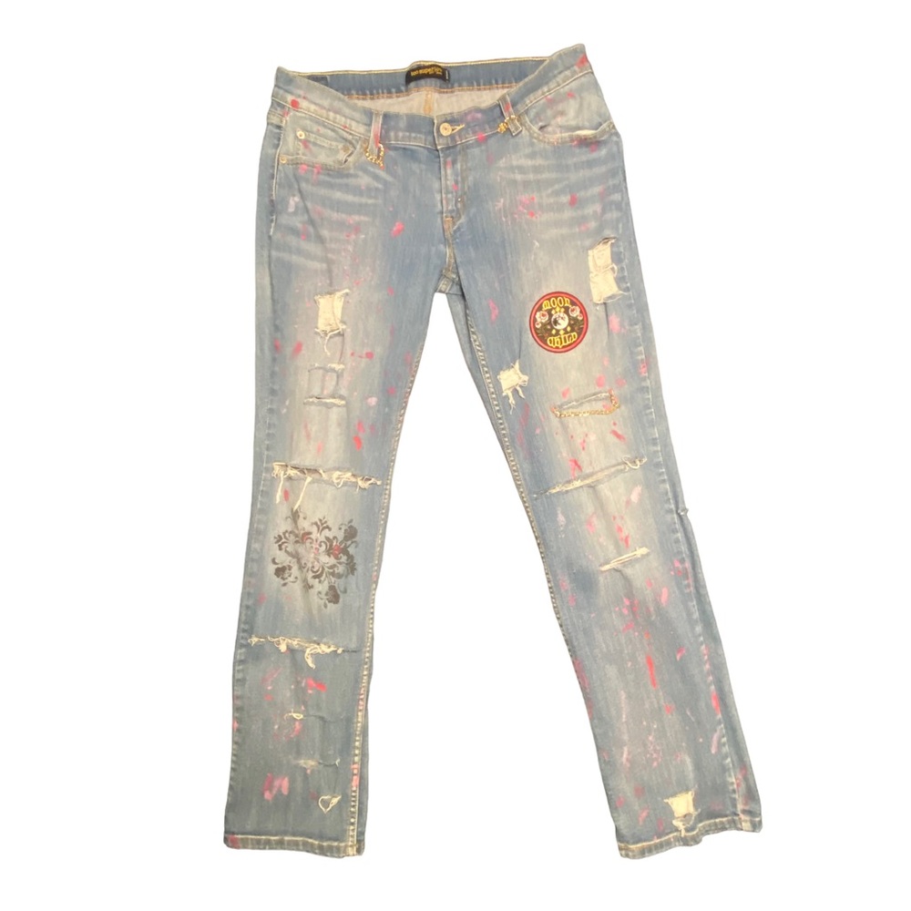Size 13 Customized Unique Moon Child Pink Paint Levi Jeans